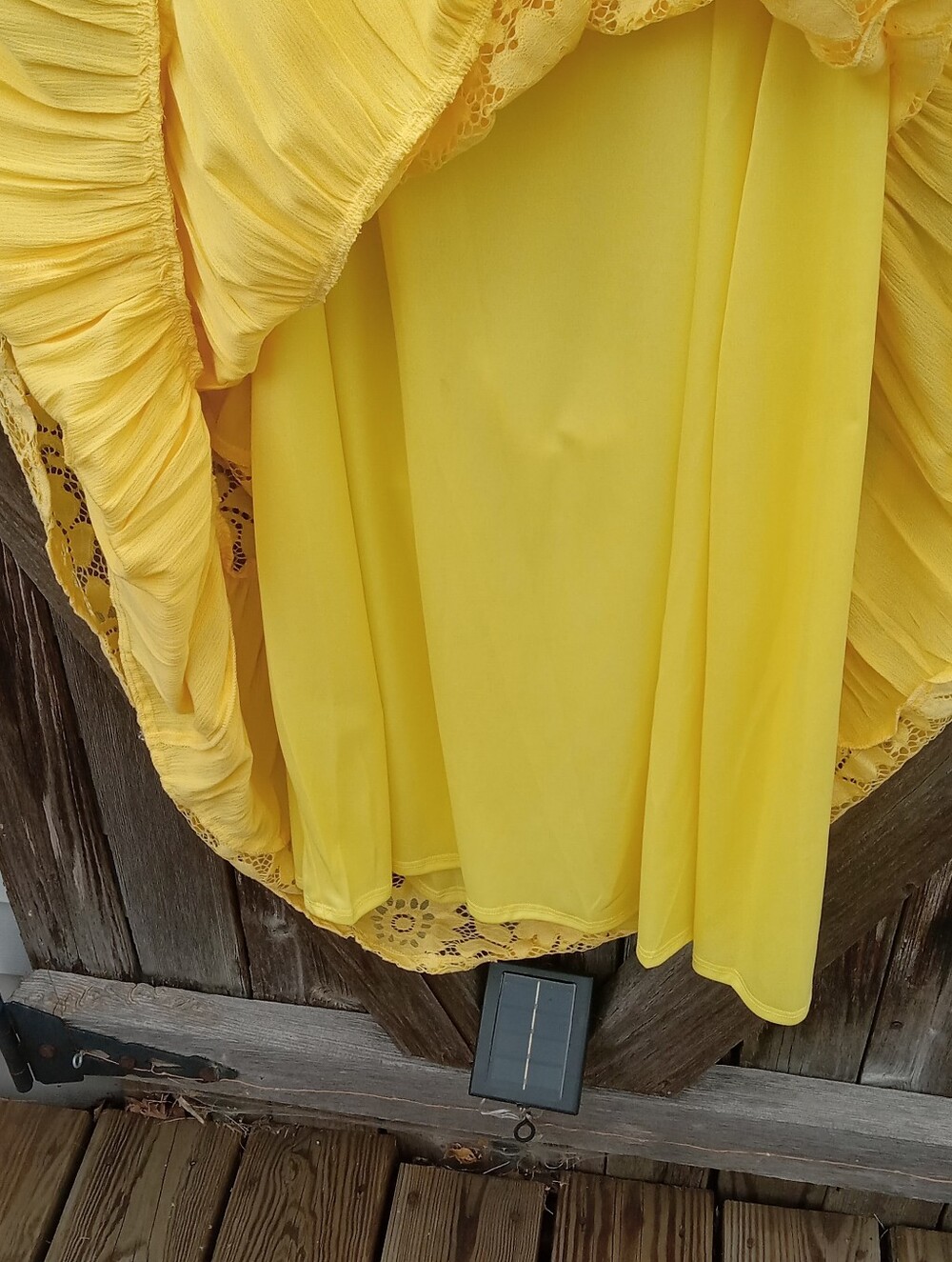 Signature by Robbie Bee Yellow Tiered Gauze and Lace Sundress, L - Picture 4 of 6